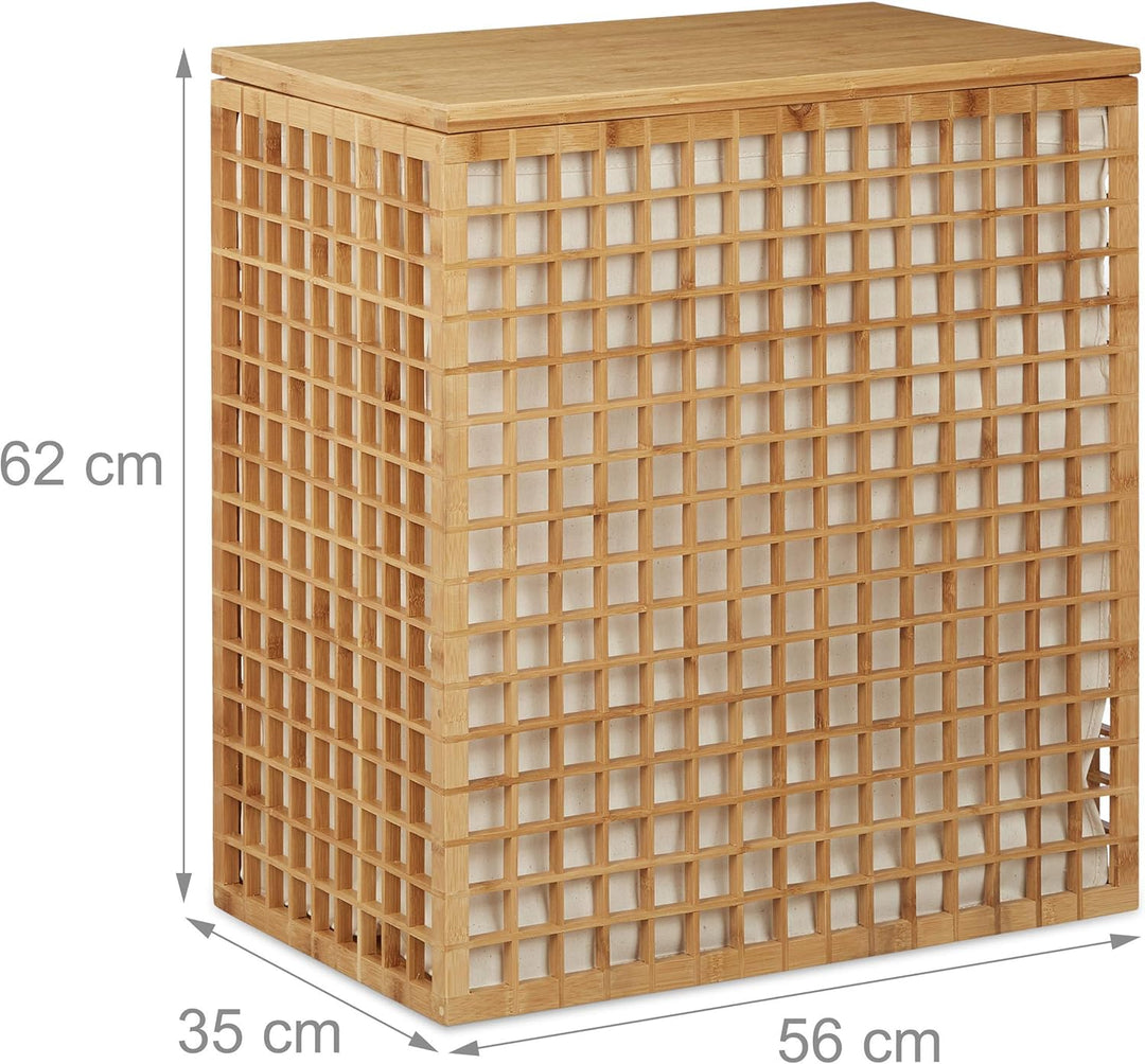 Relaxdays Wäschesammler 2 Fächer, eckige Wäschetruhe mit Wäschesack, Wäschesortierer mit 96 L, HBT: