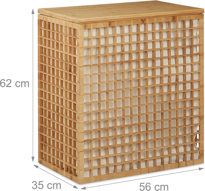 Relaxdays Wäschesammler 2 Fächer, eckige Wäschetruhe mit Wäschesack, Wäschesortierer mit 96 L, HBT: