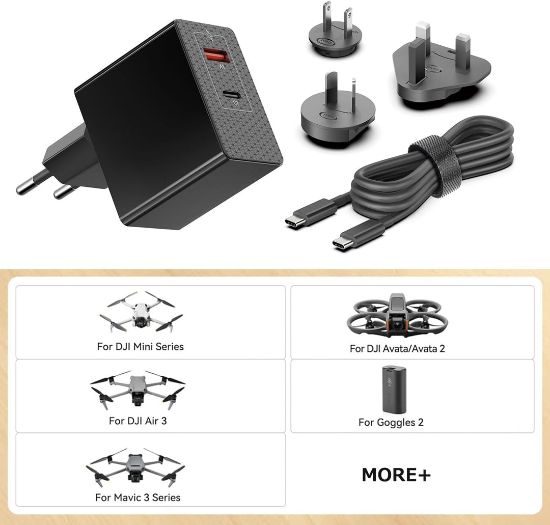 KFD 65W USB C Ladegerät für DJI Neo Air 3S Mini 4K Mini 2 SE Avata 2 Mavic 3 Drones, Osmo Pocket 3 2