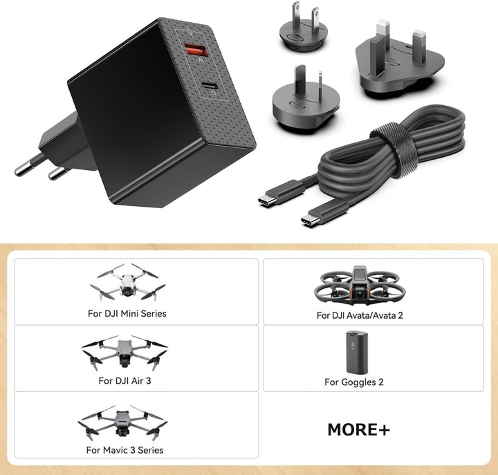 KFD 65W USB C Ladegerät für DJI Neo Air 3S Mini 4K Mini 2 SE Avata 2 Mavic 3 Drones, Osmo Pocket 3 2