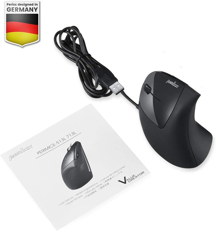 Perixx Perimice-513L Vertikale ergonomische Maus mit 2 DPI, 6 Tasten optische Ergo-Maus mit 2 Level