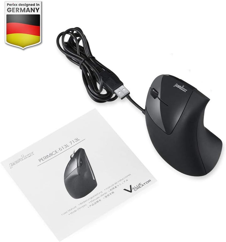Perixx Perimice-513L Vertikale ergonomische Maus mit 2 DPI, 6 Tasten optische Ergo-Maus mit 2 Level