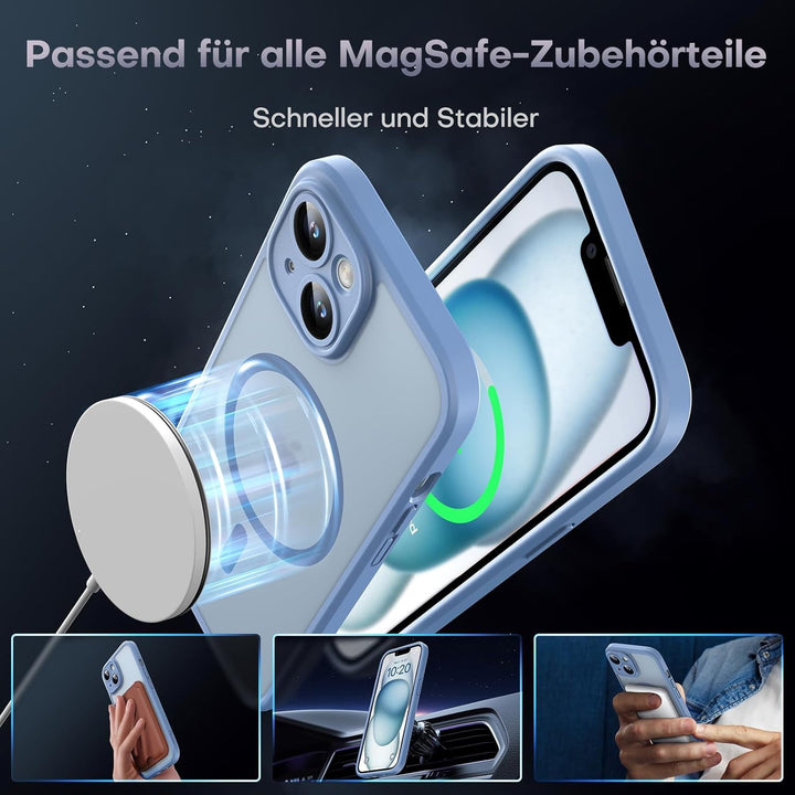 TOCOL 3 in 1 für iPhone 15 Hülle für MagSafe, Vollständiger Kameraschutz Stossfest Kratzfest Magneti
