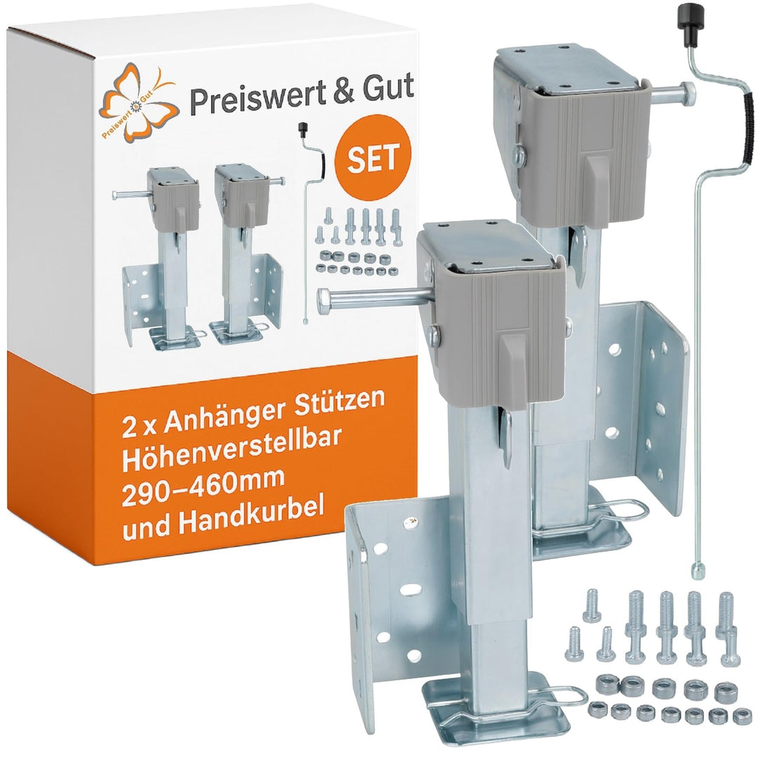 Preiswert &amp; Gut 2 STK Stützen höhenverstellbar klappbar, Stahl verzinkt 290-460 mm | Kurbelstütze Se