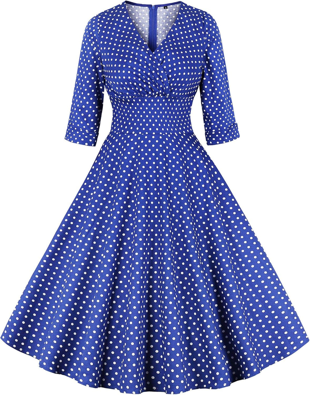 AXOE Damen 60er Jahre Kleid Cocktailkleid Abendkleid mit 3/4 Ärmel S Blau Polka Dots, S Blau Polka D