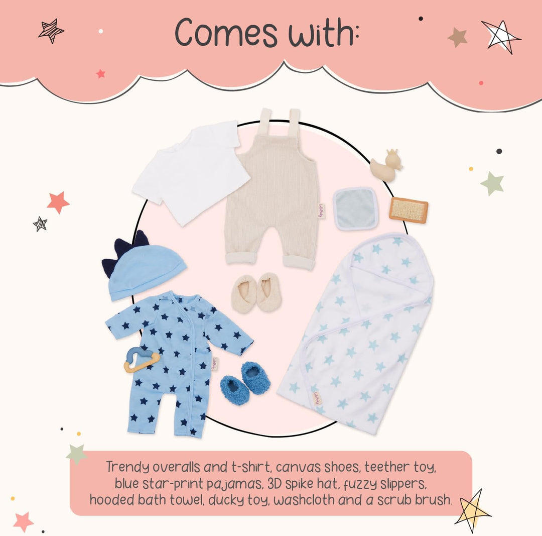 LullaBaby – 13-tlg. Puppenkleidung für 36 cm Baby Puppen – Strampler, Kapuzenhandtuch, Einteiler, T-