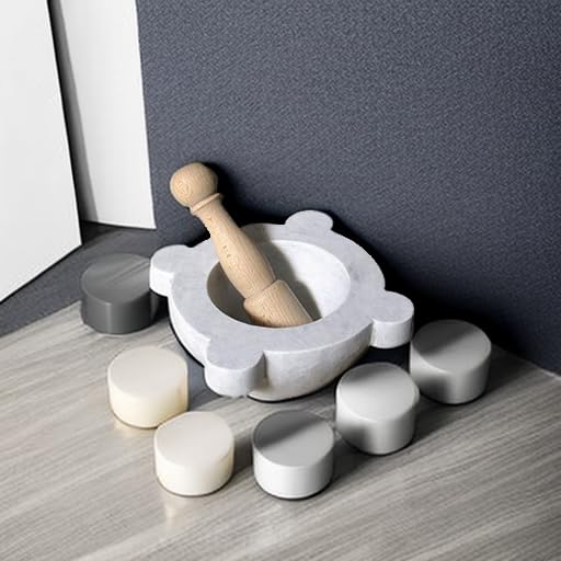 Mörser aus weissem Marmor mit Stössel aus Holz Weiss Marble Mortar 20 cm