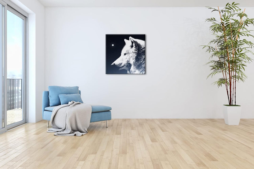 einsamer stolzer Wolf Format: 60x60 als Leinwandbild, Motiv fertig gerahmt auf Echtholzrahmen, Hochw