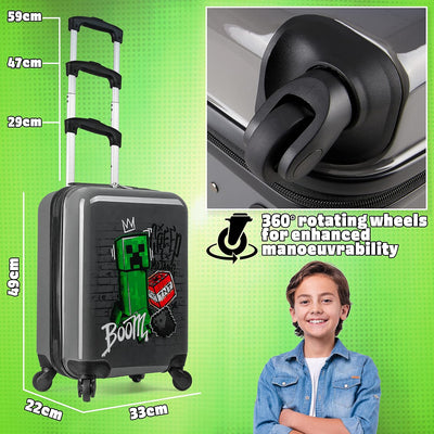 Minecraft Trolley für Kinder | Reisekoffer mit Reissverschlussfach + aufklappbarem Griff mit 4 Rolle