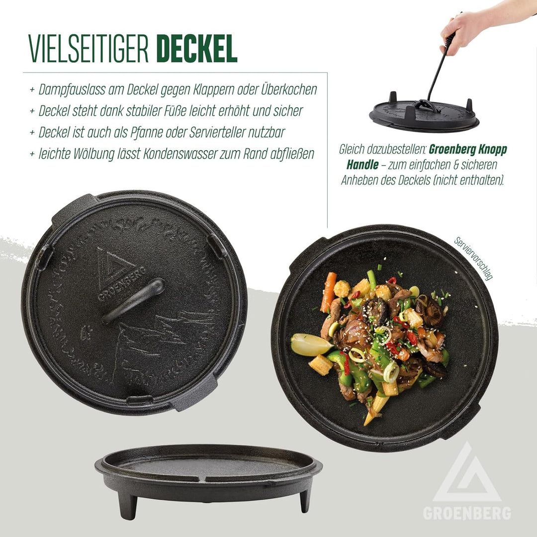 Groenberg Askja Gusseisen Topf Dutch Oven Feuertopf Kochtopf mit Deckel 4L 4 L, 4 L