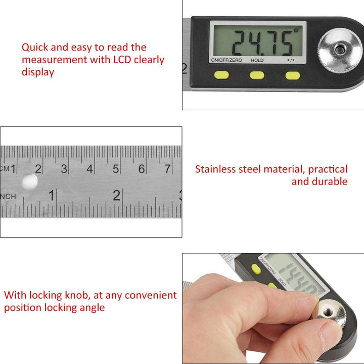 Digitales Winkelmesser Lineal, 0-300 mm Elektronisches Winkelsuchlineal aus Edelstahl, Digitales Gon