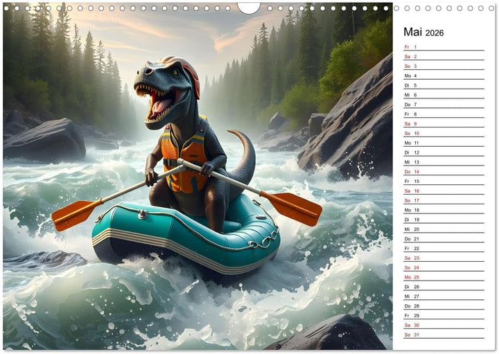 Sportlicher T-Rex - Mit Fun durch das Jahr (Wandkalender 2026 DIN A3 quer), CALVENDO Monatskalender: