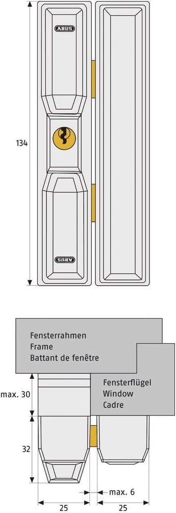 ABUS Fenster-Zusatzsicherung FTS88 AL0125 - Fensterschloss mit 2 verkrallenden Stahlriegeln, gleichs