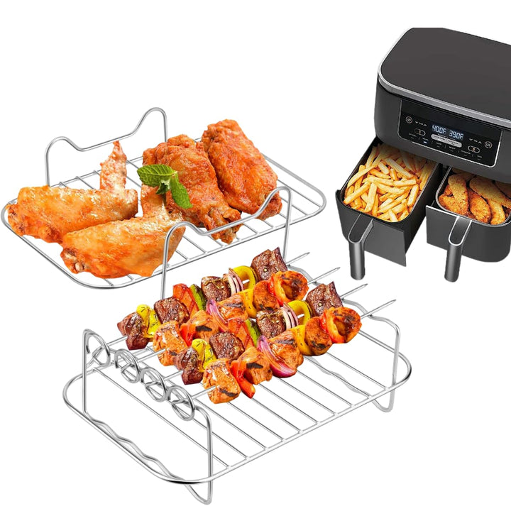 Edelstahl Airfryer Zubehör für Ninja Foodi Dual Zone AF300EU/AF400EU/AF500EU - Stapelbarer Grillrost