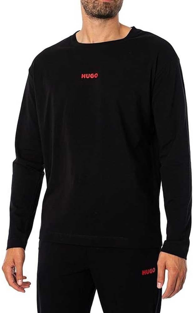 HUGO Herren Linked Ls-Shirt Pyjama Longsleeve M Black1, M Black1