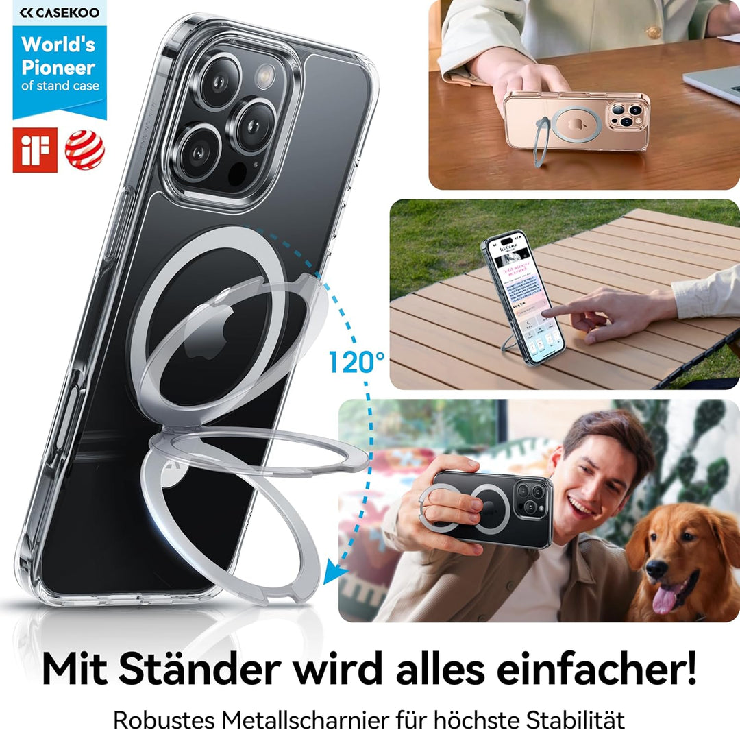CASEKOO Speziell für iPhone 16 Pro Hülle mit MagSafe & Unsichtbarer Ständer [Militärschutz] [Vergilb