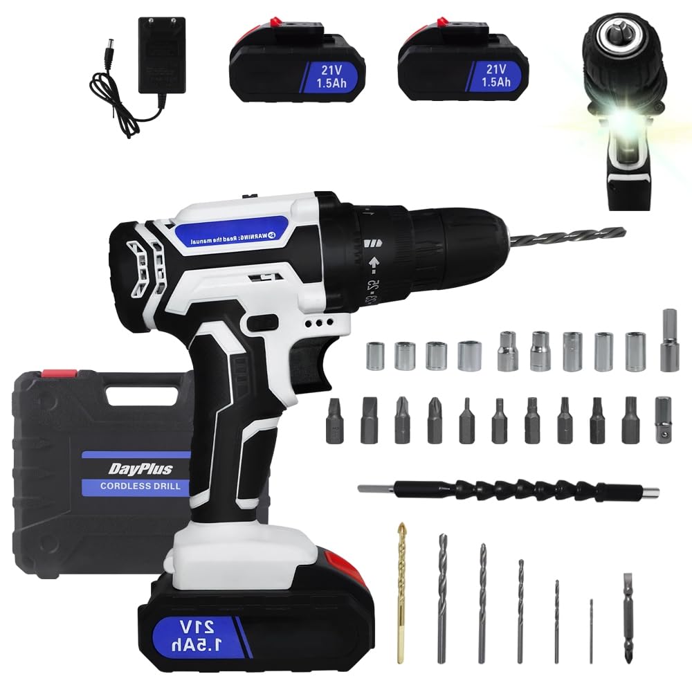Qimu Akku-Bohrschrauber 21V Akkuschrauber Set mit 2x 1500mAh Akkus, 45 N.m Max akku bohrmaschine, 2-