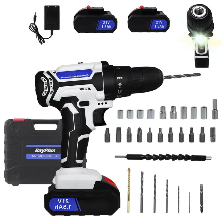 Qimu Akku-Bohrschrauber 21V Akkuschrauber Set mit 2x 1500mAh Akkus, 45 N.m Max akku bohrmaschine, 2-