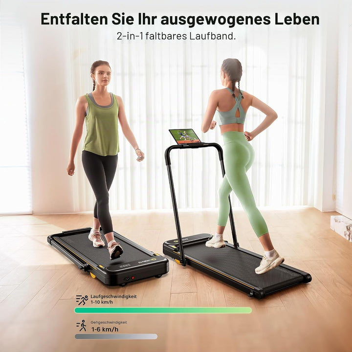 UREVO Laufband, faltbar, mit App, 3-in-1, elektrisches Laufband, 1-10 km/h, doppelte Dämpfung, mit L