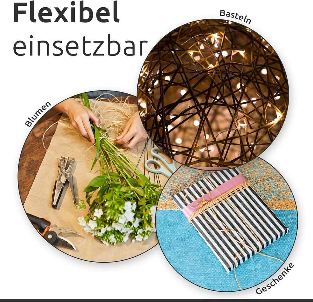 ECENCE Papierdraht zum Basteln 3x 80m, Blumenbindedraht & Dekodraht Natur für Blumenarrangements, Ve