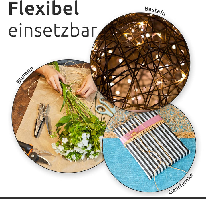 ECENCE Papierdraht zum Basteln 3x 80m, Blumenbindedraht & Dekodraht Natur für Blumenarrangements, Ve