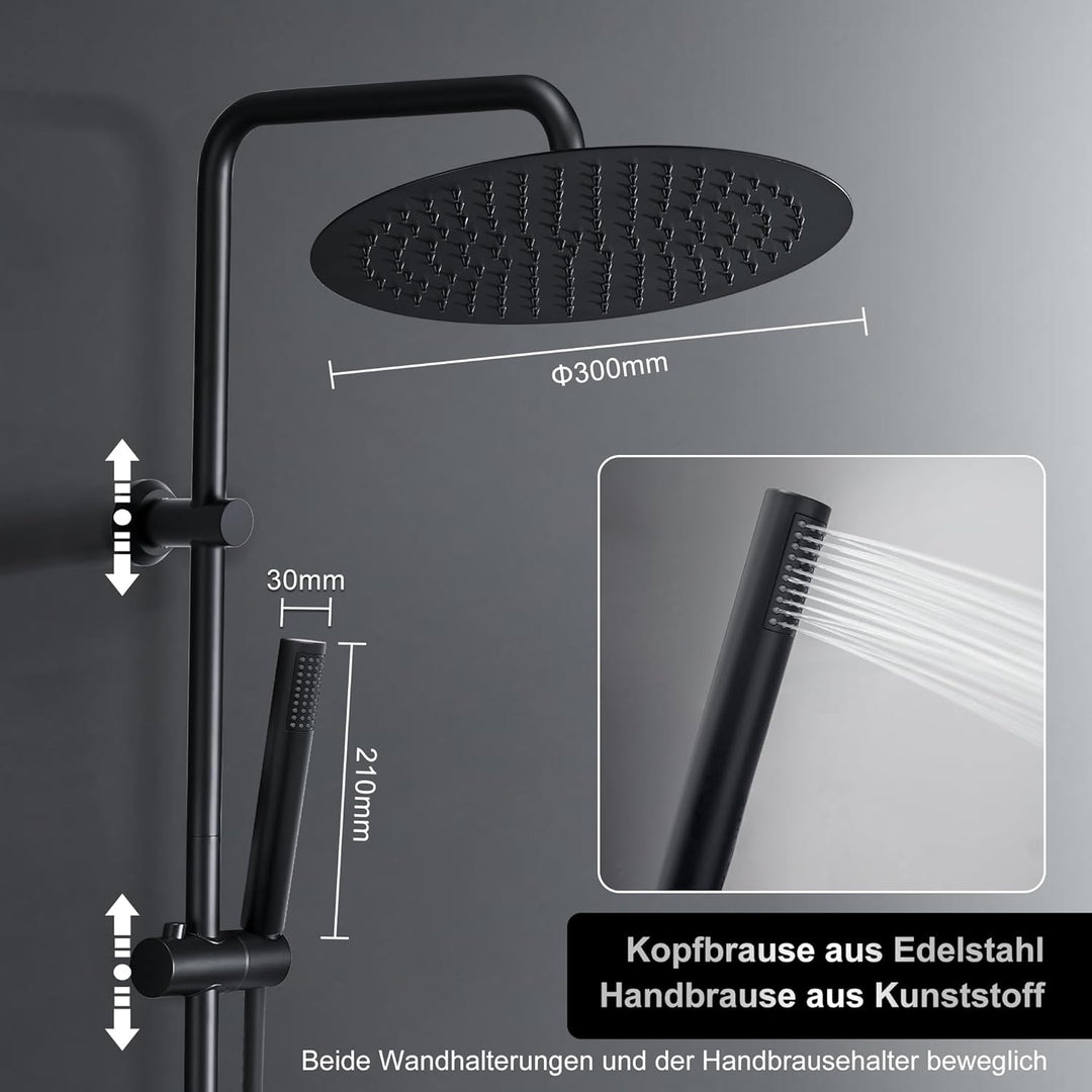 Görbach Regendusche Duschsystem mit Ablage, Edelstahl Duschstangeset, Wassersparend, Duschset ohne A