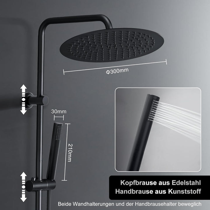 Görbach Regendusche Duschsystem mit Ablage, Edelstahl Duschstangeset, Wassersparend, Duschset ohne A