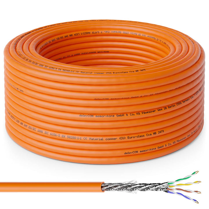 deleyCON 30m CAT.7 Verlegekabel Kupfer Starr S/FTP PIMF Netzwerkkabel Installationskabel LAN Kabel E