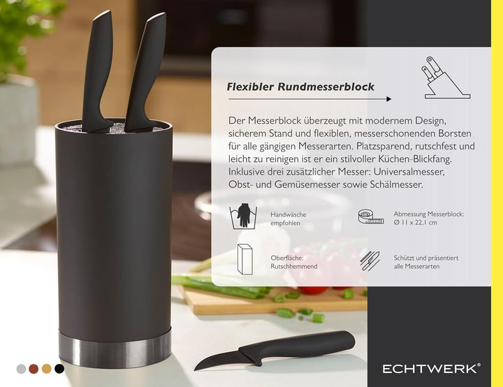 ECHTWERK Messerblock mit Borsteneinsatz |Küchenmesser Set 4tlg | Universalmesser | Schälmesser | Gem