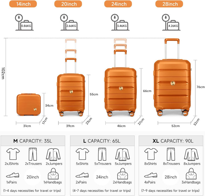 Sea choice Hartschalenkoffer Set 4 Teilig S/M/L/XL Rollkoffer Handgepäck 100% PP Reisekoffer mit 360
