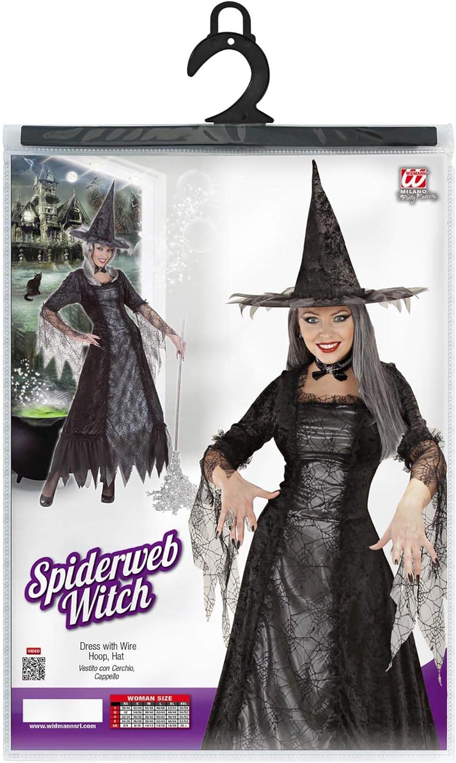 Hexen Kostüm-Set "Spinnenweben-Hexe", incl. Hexenhut in Grösse S = 36/38 zu Halloween, S