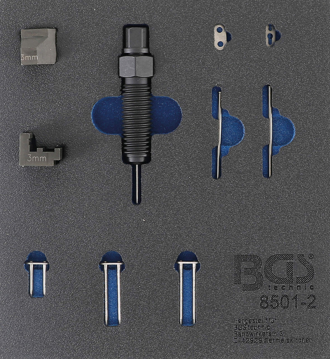 BGS 8501-2 | Werkstattwageneinlage 1/6: Ergänzungssatz für Steuerketten-Nietgerät (Art. 8501) | geei