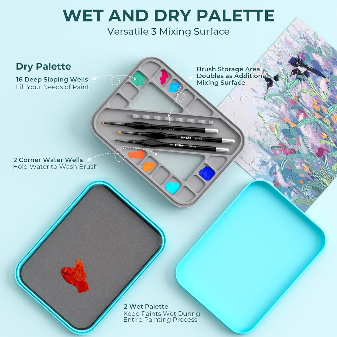 Nicpro Wet Palette für Mischpalette Acrylfarben, Farbtablett Nasspalette mit 100 Stück Palettenpapie