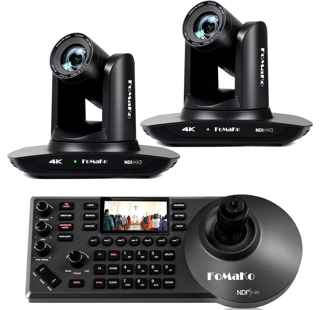 FoMaKo 4K PTZ NDI Kamera Set mit NDI PTZ Controller, NDI HX3 KI-Tracking 20x Optischer Zoom, mit HDM