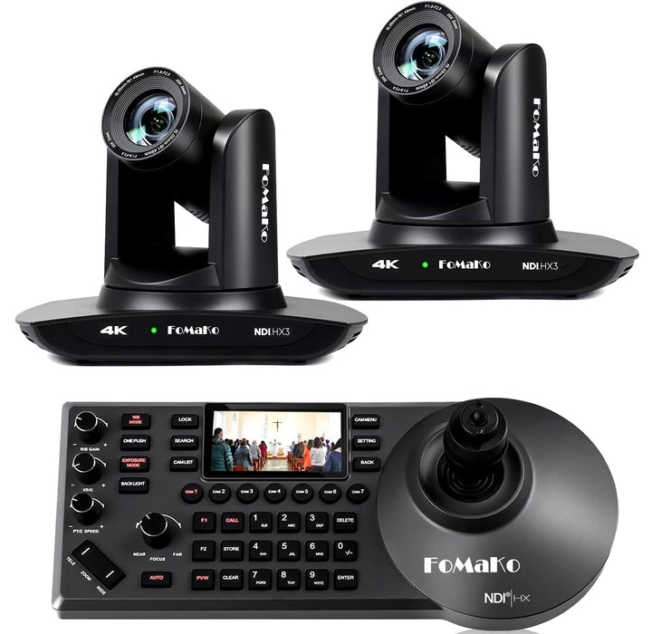 FoMaKo 4K PTZ NDI Kamera Set mit NDI PTZ Controller, NDI HX3 KI-Tracking 20x Optischer Zoom, mit HDM