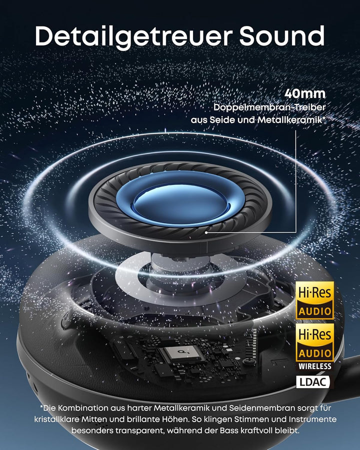 soundcore Space 2 by Anker, Noise Cancelling Kopfhörer, bequem, 50h Akku, LDAC Hi-Res Wireless Audio