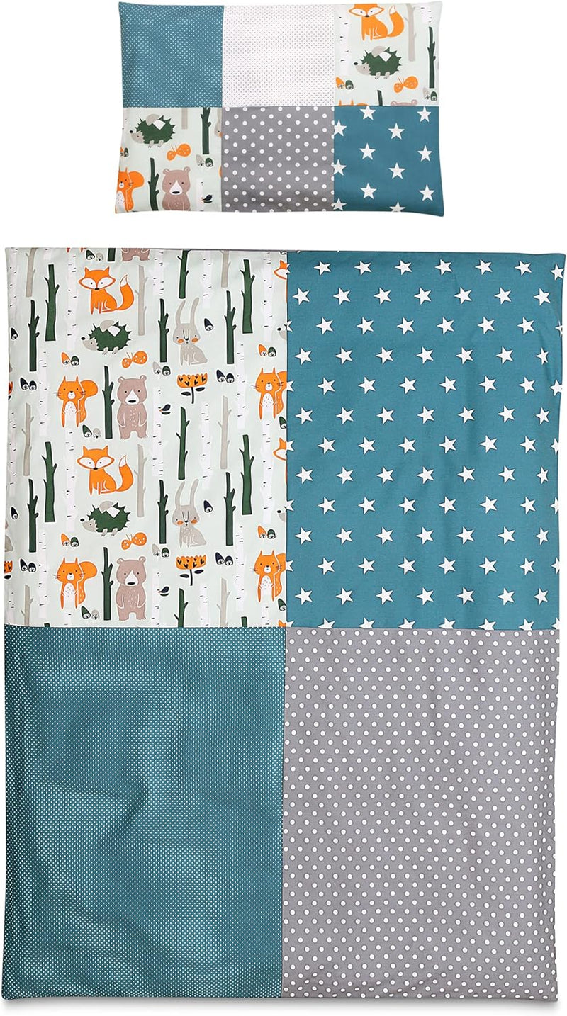 ULLENBOOM Kinderbettwäsche 100x135 cm - 100% OEKO-TEX Baumwolle - Waldtiere Petrol - Kinder Bettwäsc