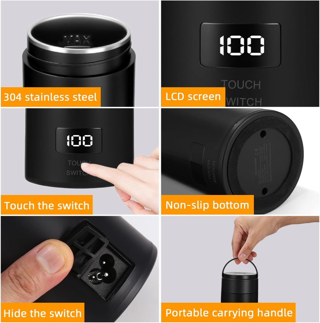 380ML Kleiner Tragbarer Wasserkocher, 3 in 1 Mini Elektrische Wassertasse mit Temperatureinstellung,