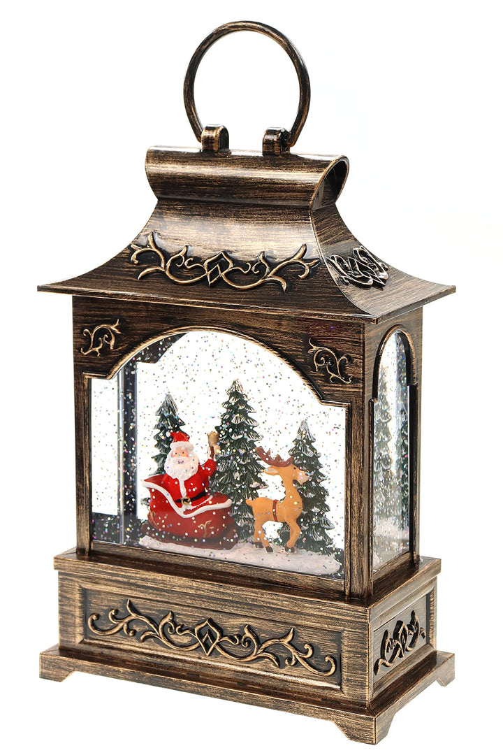 Schneekugel als Laterne mit Weihnachtsmann & Schlitten, Musik, Licht, Glitzerantrieb, 16,6 * 8,8 * 2