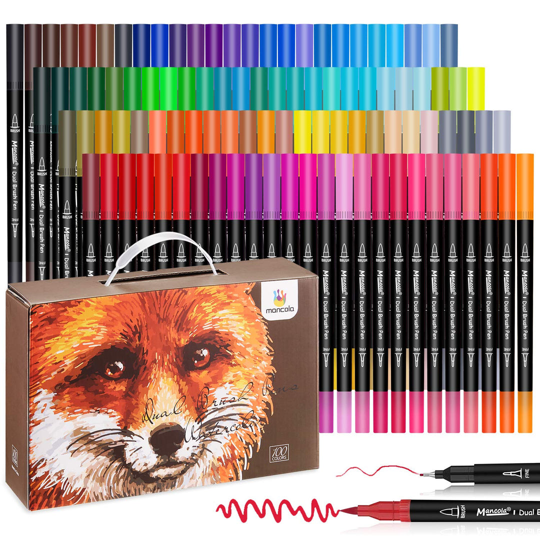 mancola 100 Filzstift Set, Aquarell Marker Stift Set Doppelspitze Textmarker, bullet journal stifte