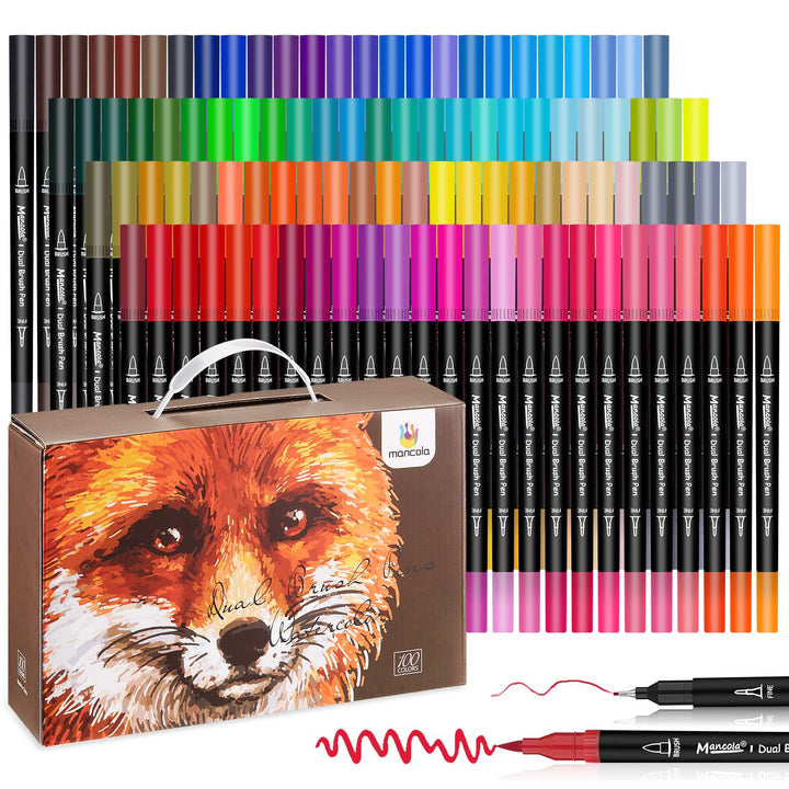 mancola 100 Filzstift Set, Aquarell Marker Stift Set Doppelspitze Textmarker, bullet journal stifte