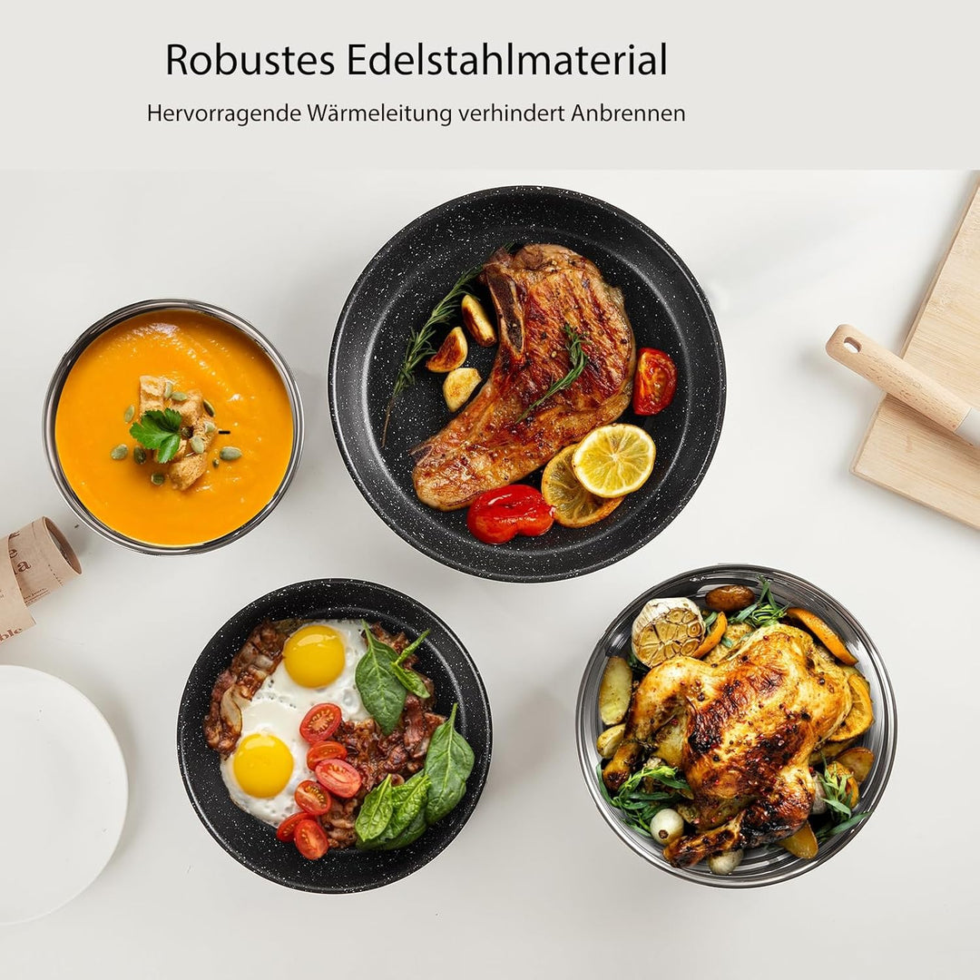 Töpfe und Pfannenset mit Abnehmbarer Griff, 7-Teilig Topfsets Induktion | Edelstahl PFAS-freie Antih
