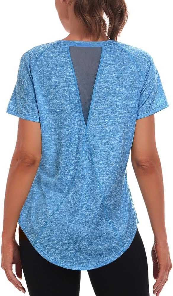 Jlowesun Sportshirt Damen Kurzarm, Leichtes Atmungsaktiv Funktions Back Mesh Sport Oberteile Damen,