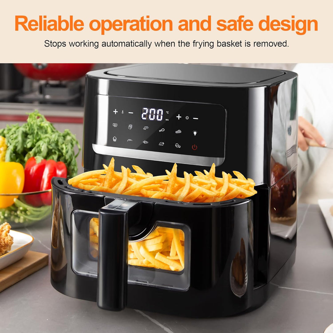 Heissluftfritteuse Air fryer mit Sichtfenster, Emphsism Airfryer XXL 7L 1700W mit Digitalem LED-Touc
