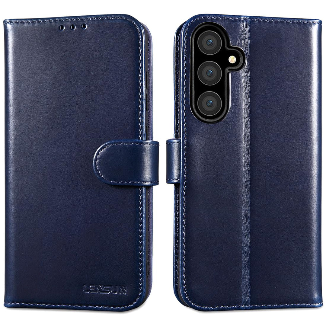 LENSUN Handyhülle für Samsung Galaxy S24 FE Echtleder, Hülle [Echtes Leder][Bookstyle][Kartenfächer]