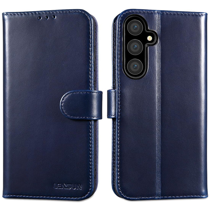 LENSUN Handyhülle für Samsung Galaxy S24 FE Echtleder, Hülle [Echtes Leder][Bookstyle][Kartenfächer]