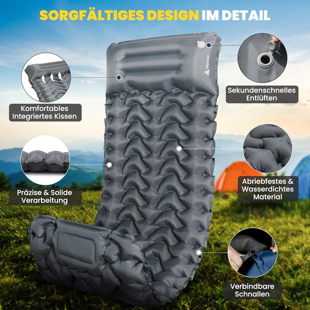 HIKENTURE Isomatte Camping, 10cm hoch Camping Isomatte Kleines Packmass, Aufblasbare Schlafmatte mit