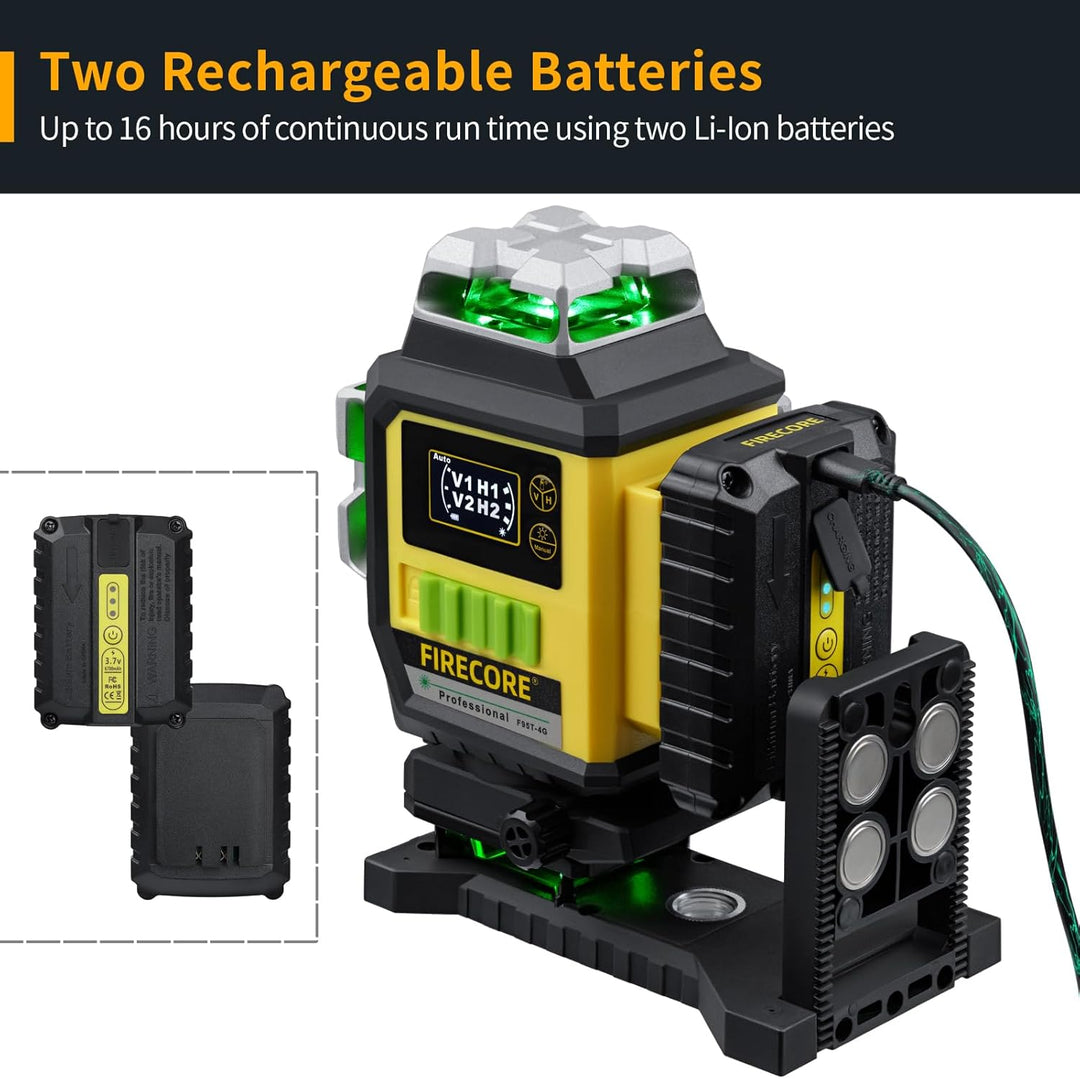 FIREOCRE Laser Level,4 x 360 Selbstnivellierendes grünes Fliesenlaserwerkzeug,3D Kreuzlinienlaser Ni