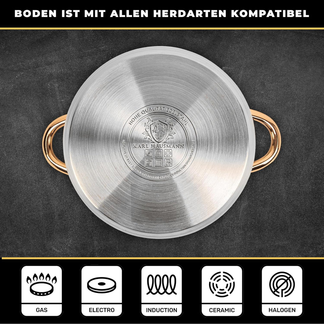Topfset Induktion Edelstahl 3-Teilig - Kochtöpfe für Alle Herdarten - Kochtopf Set mit Glasdeckel -