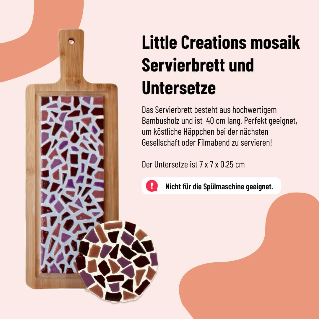Little Creations - DIY Mosaik Bastelset Erwachsene Altrosa | 1x Servierplatte & 4x Untersetzter | Ko